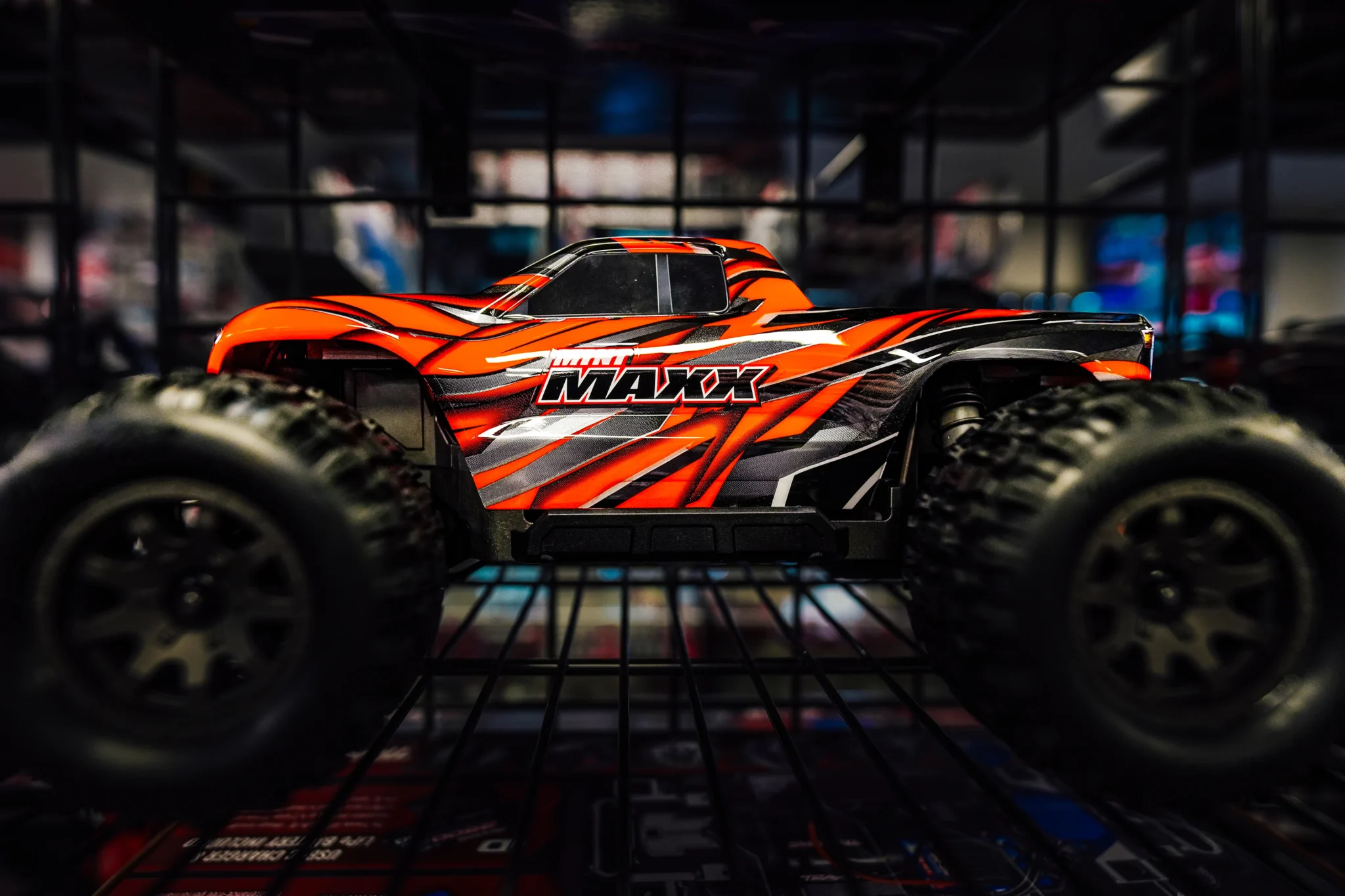 Orange remote control car with custom tires